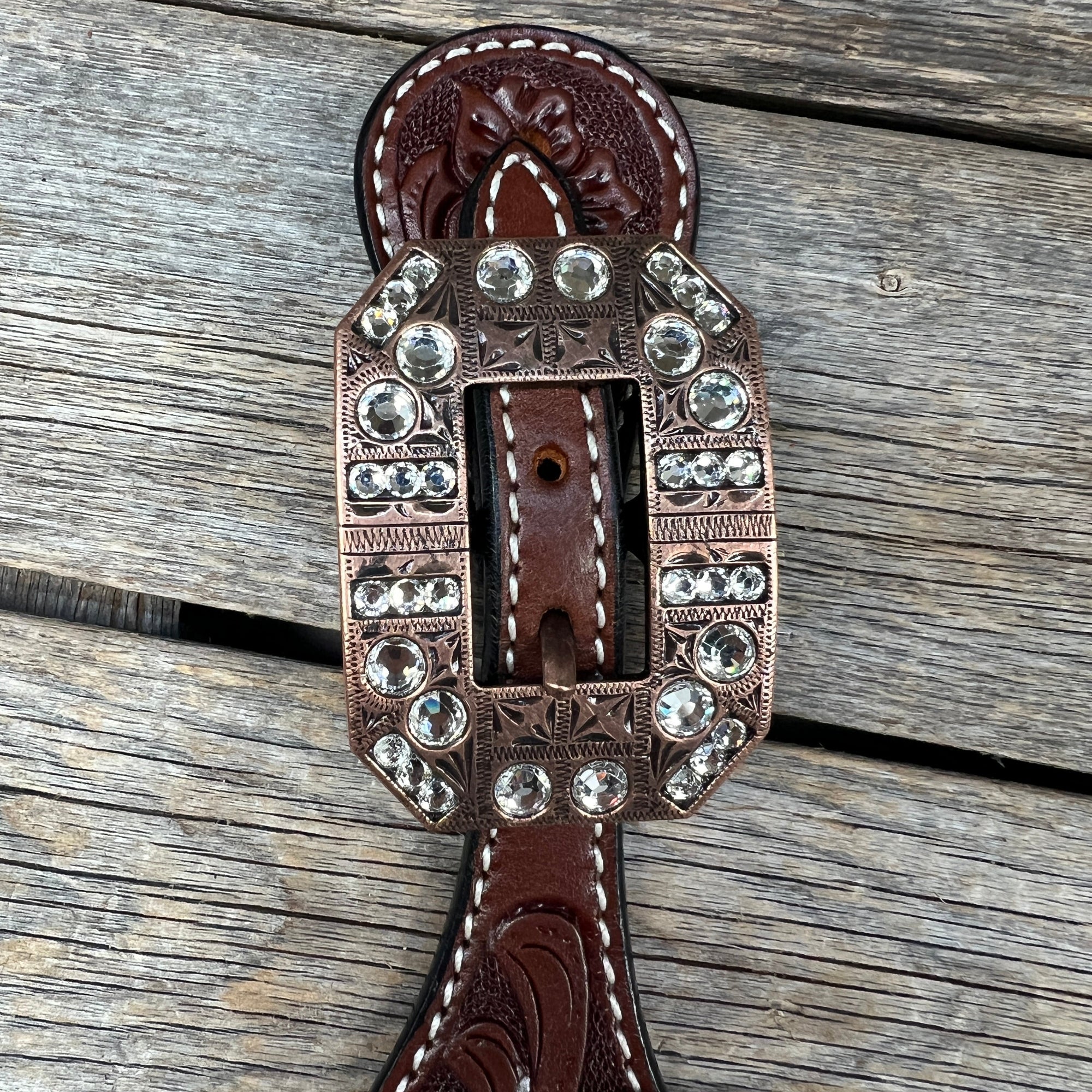 Floral Spur Straps - Copper Conchos 