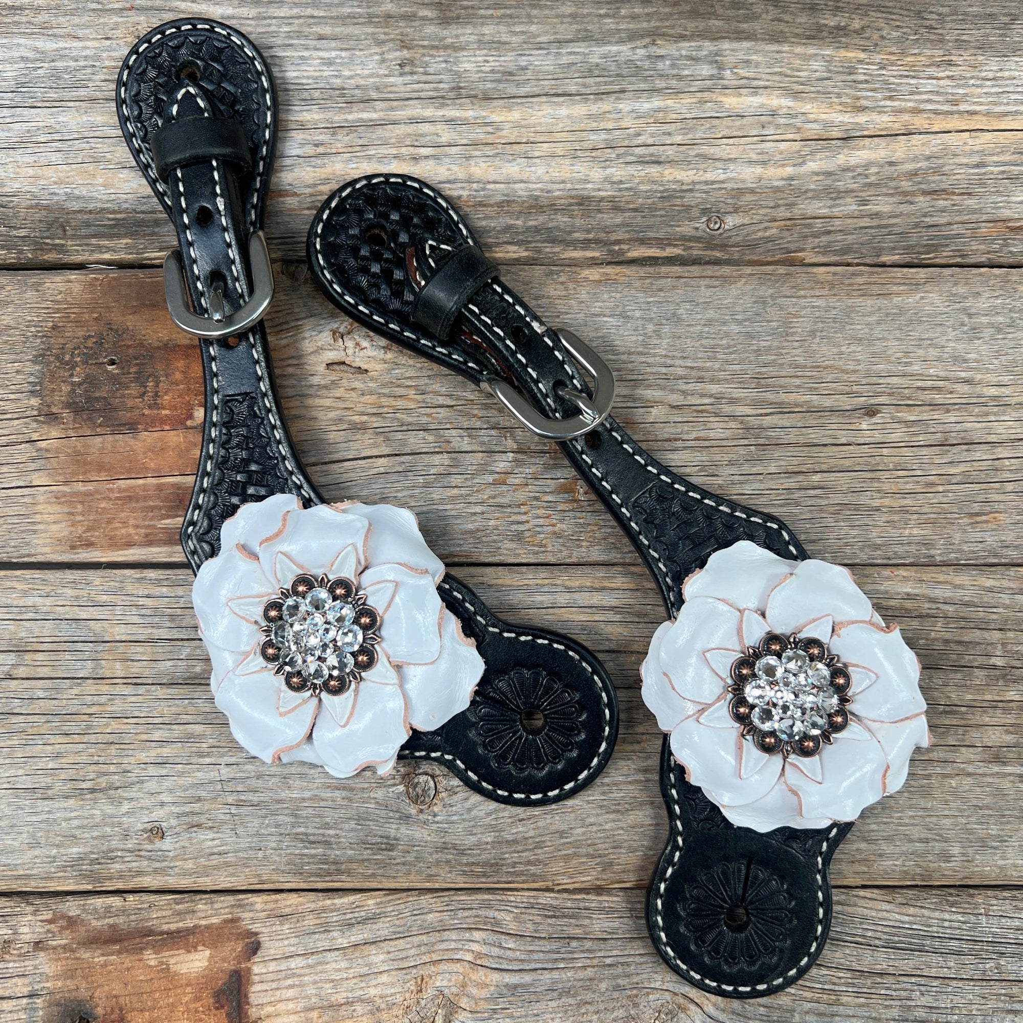 Black Basketweave Spur Straps 