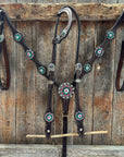 Dark Oil Basketweave Fuchsia, Clear, Emerald Browband/One Ear Tack Set  
