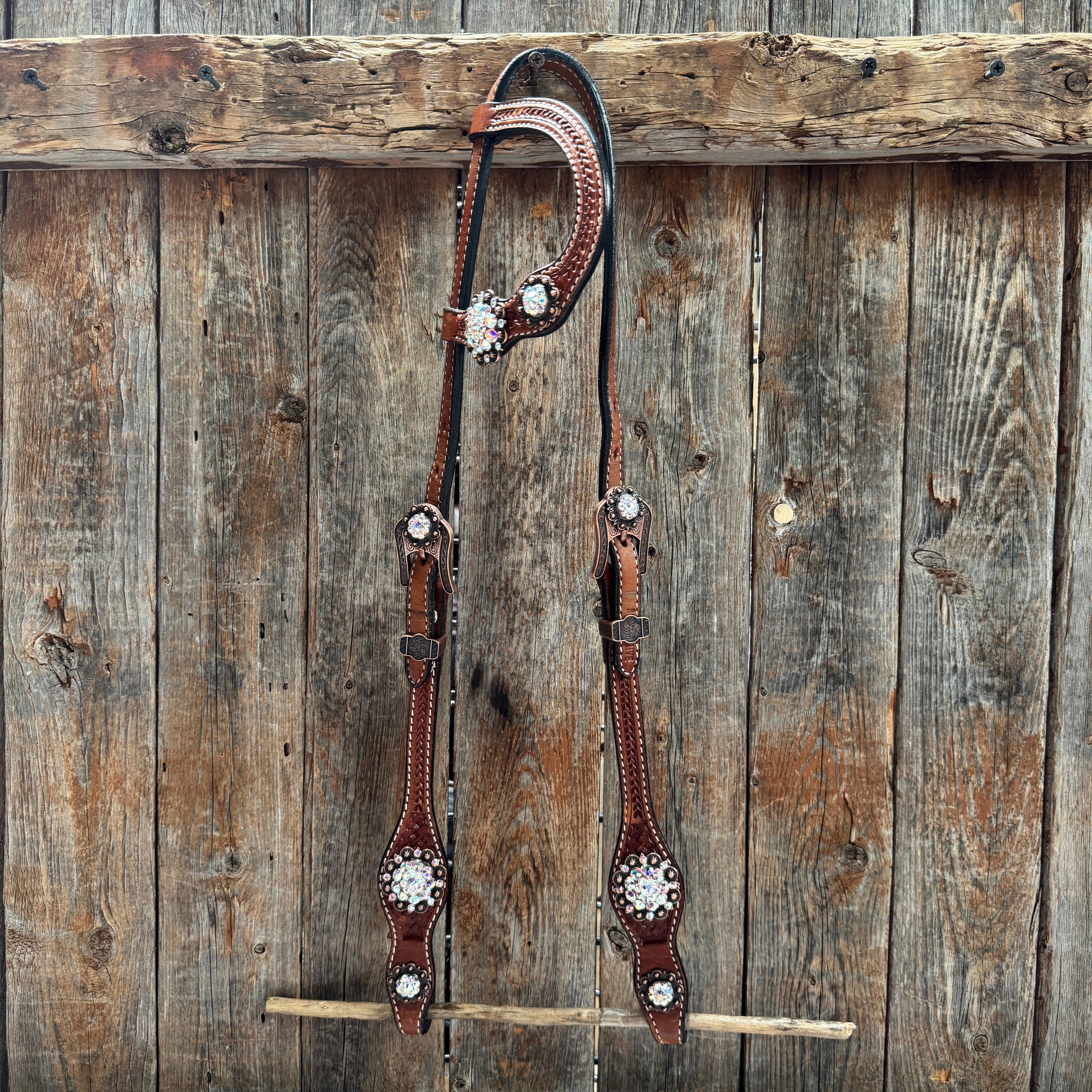 Medium Oil Basketweave AB Browband/One Ear Tack Set  