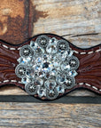 Handcrafted Oil Floral Tooled Wither Strap With Crystal Detailing For Western Riders