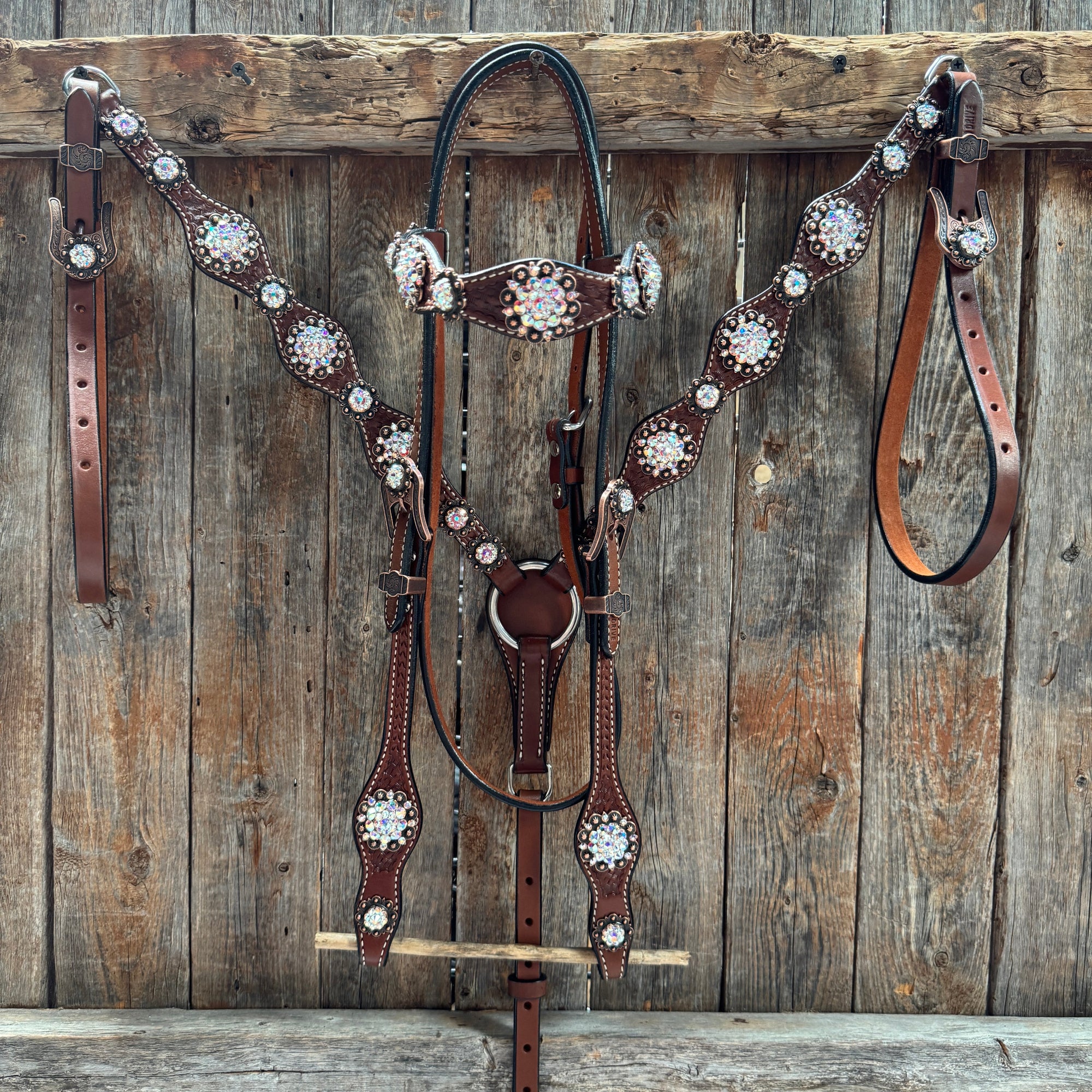 Medium Oil Basketweave AB Browband/One Ear Tack Set  