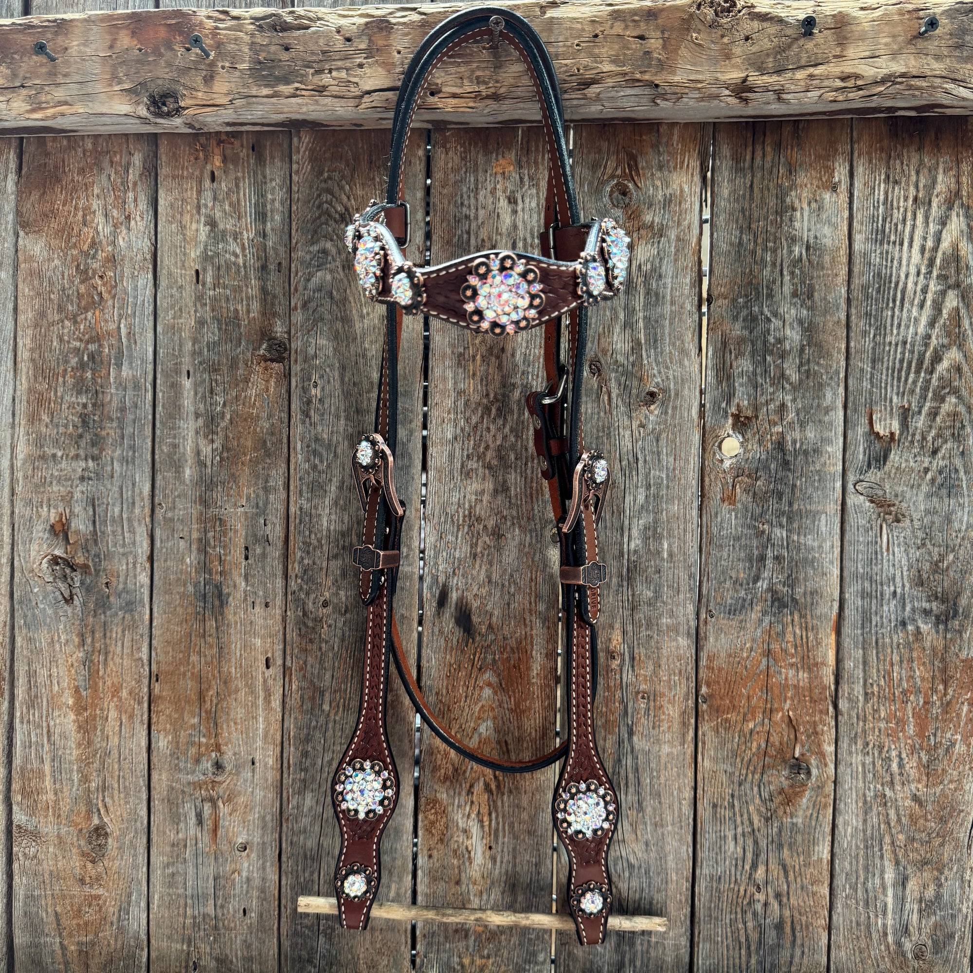 Medium Oil Basketweave AB Browband/One Ear Tack Set  