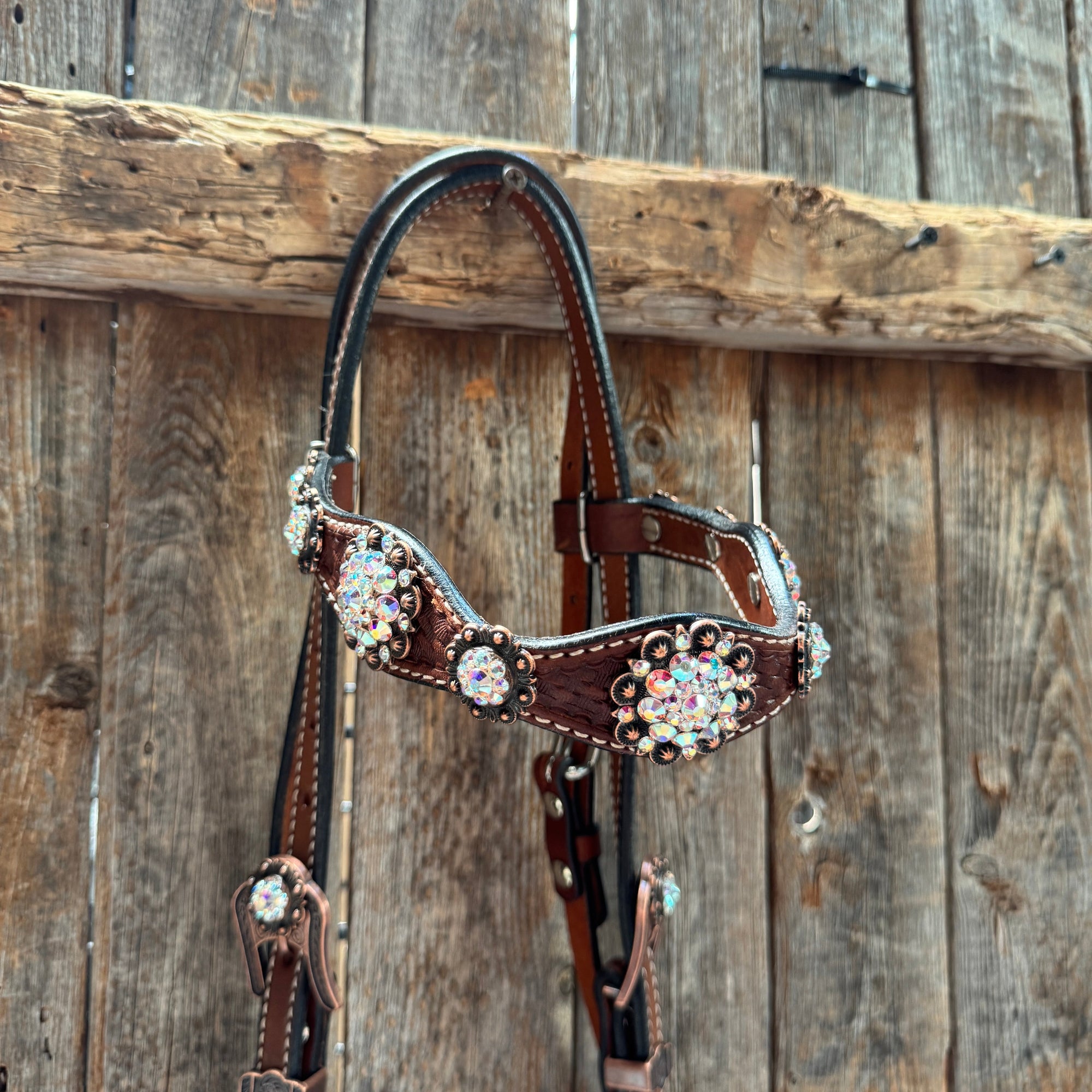 Medium Oil Basketweave AB Browband/One Ear Tack Set  