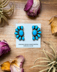 Sterling Silver Kingman Turquoise Half Cluster Earrings – Native Made by E. Richards (Navajo Artist)