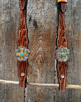 Light Oil Floral Gold Cross, Turquoise Browband/One Ear Breastcollar Tack Set 