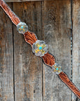 Light Oil Floral Gold Cross, Turquoise Browband/One Ear Breastcollar Tack Set 