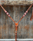 Light Oil Floral Coral, Clear One Ear & Breastcollar Tack Set 