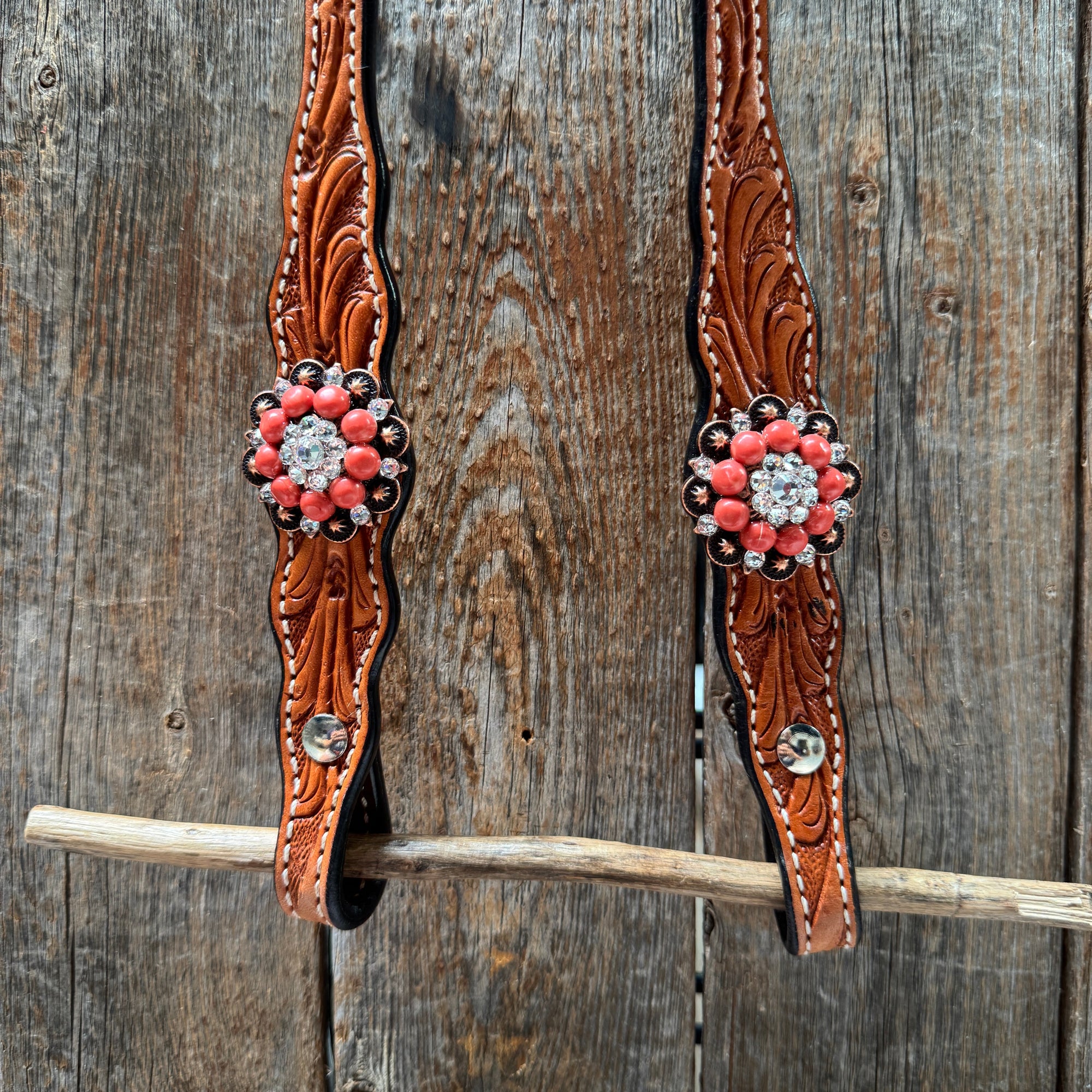 Light Oil Floral Coral, Clear One Ear &amp; Breastcollar Tack Set 