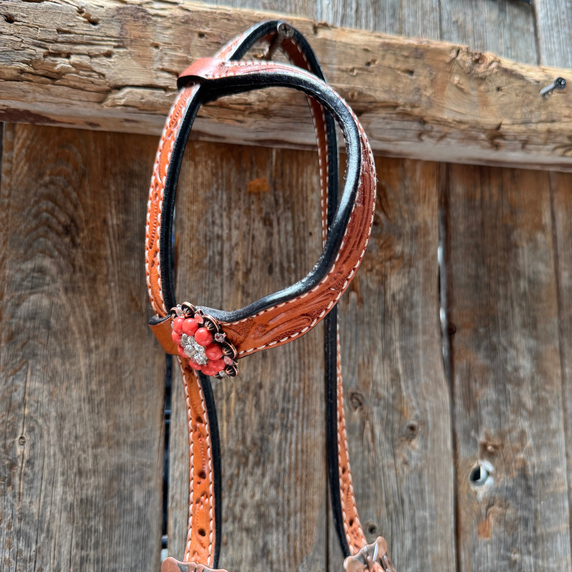 Light Oil Floral Coral, Clear One Ear &amp; Breastcollar Tack Set 