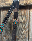 Dark Oil Floral Capri, Fire Opal, Teal Browband/One Ear Breastcollar Tack Set 