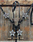 Black Oil Floral Jet and Stars Browband/One Ear Breastcollar Tack Set 