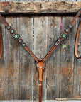 Light Oil Floral Fern, Clear Browband/One Ear Breastcollar Tack Set 