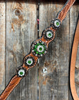 Light Oil Floral Fern, Clear Browband/One Ear Breastcollar Tack Set 