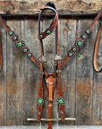 Light Oil Floral Fern, Clear Browband/One Ear Breastcollar Tack Set 