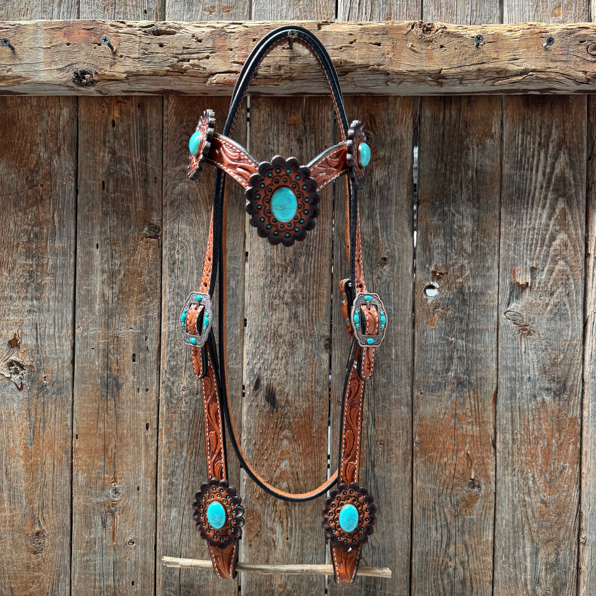 Light Oil V Brow Turquoise Cabochons Browband &amp; Breastcollar Tack Set 