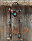 Light Oil V Brow Turquoise Cabochons Browband & Breastcollar Tack Set 