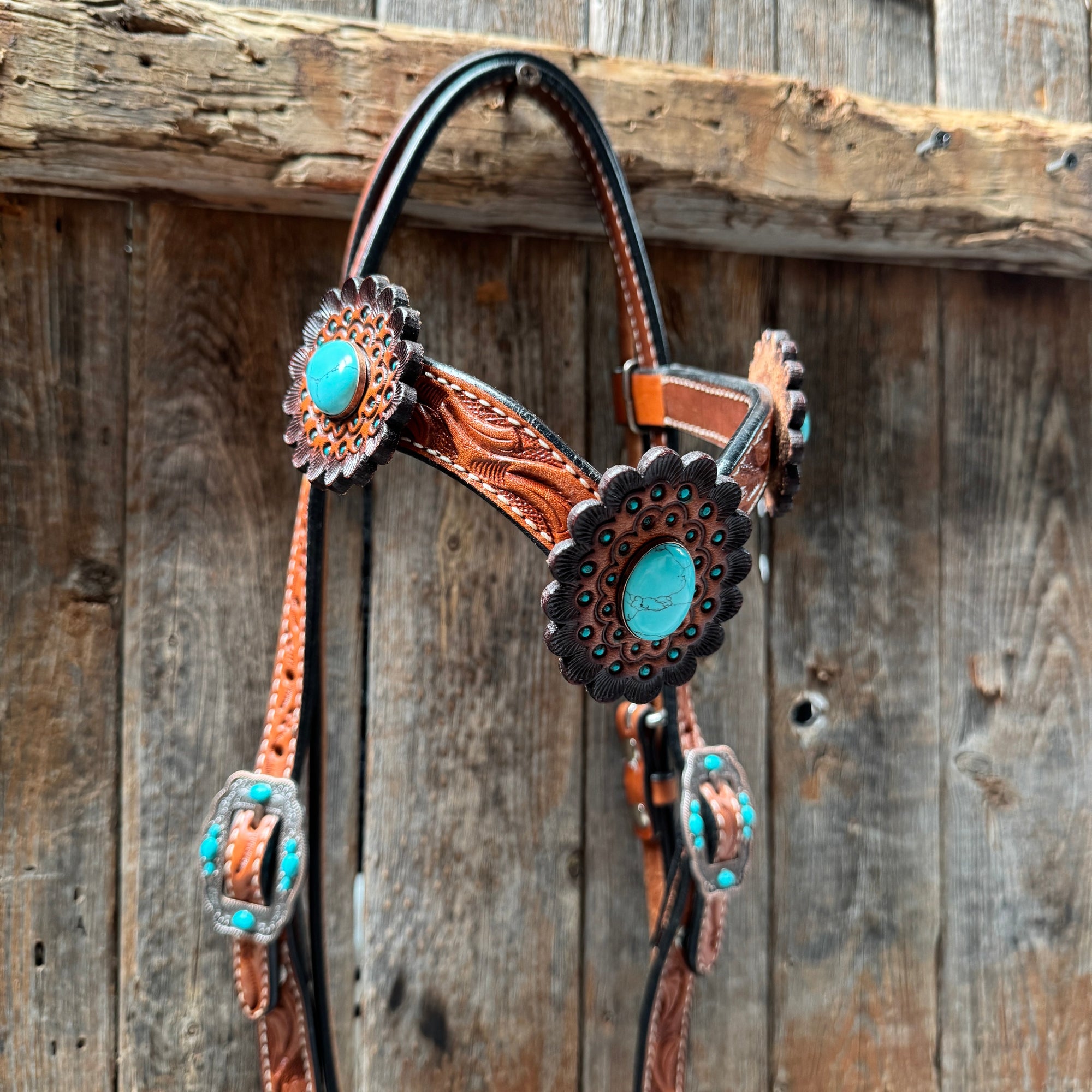 Light Oil V Brow Turquoise Cabochons Browband &amp; Breastcollar Tack Set 