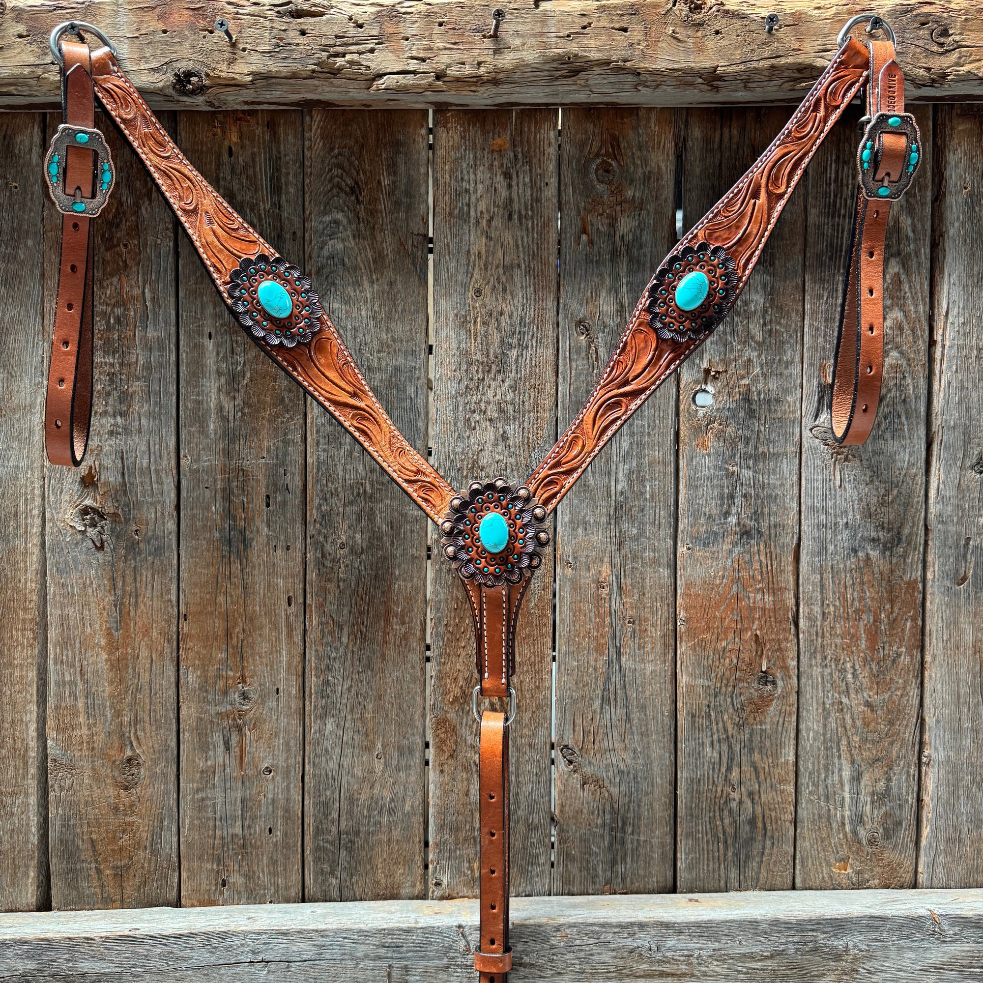 Light Oil V Brow Turquoise Cabochons Browband &amp; Breastcollar Tack Set 