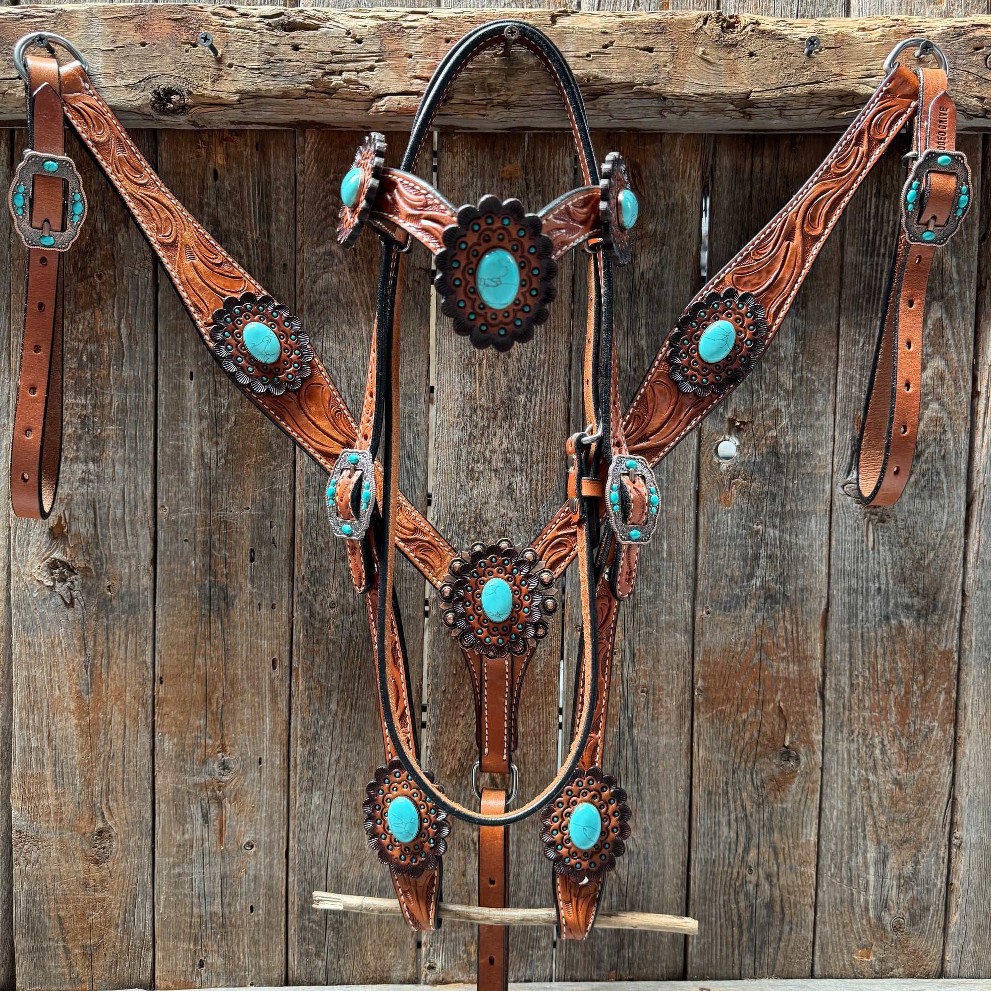 Light Oil V Brow Turquoise Cabochons Browband &amp; Breastcollar Tack Set 
