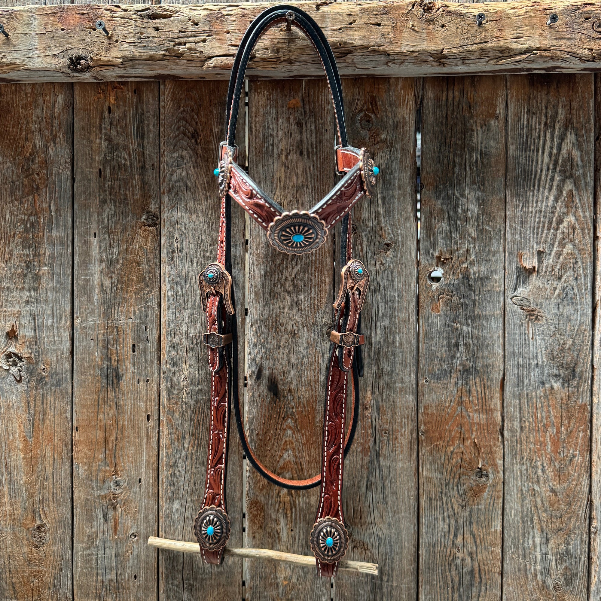 Medium Oil V Brow Oval Turquoise Browband &amp; Breastcollar Tack Set 