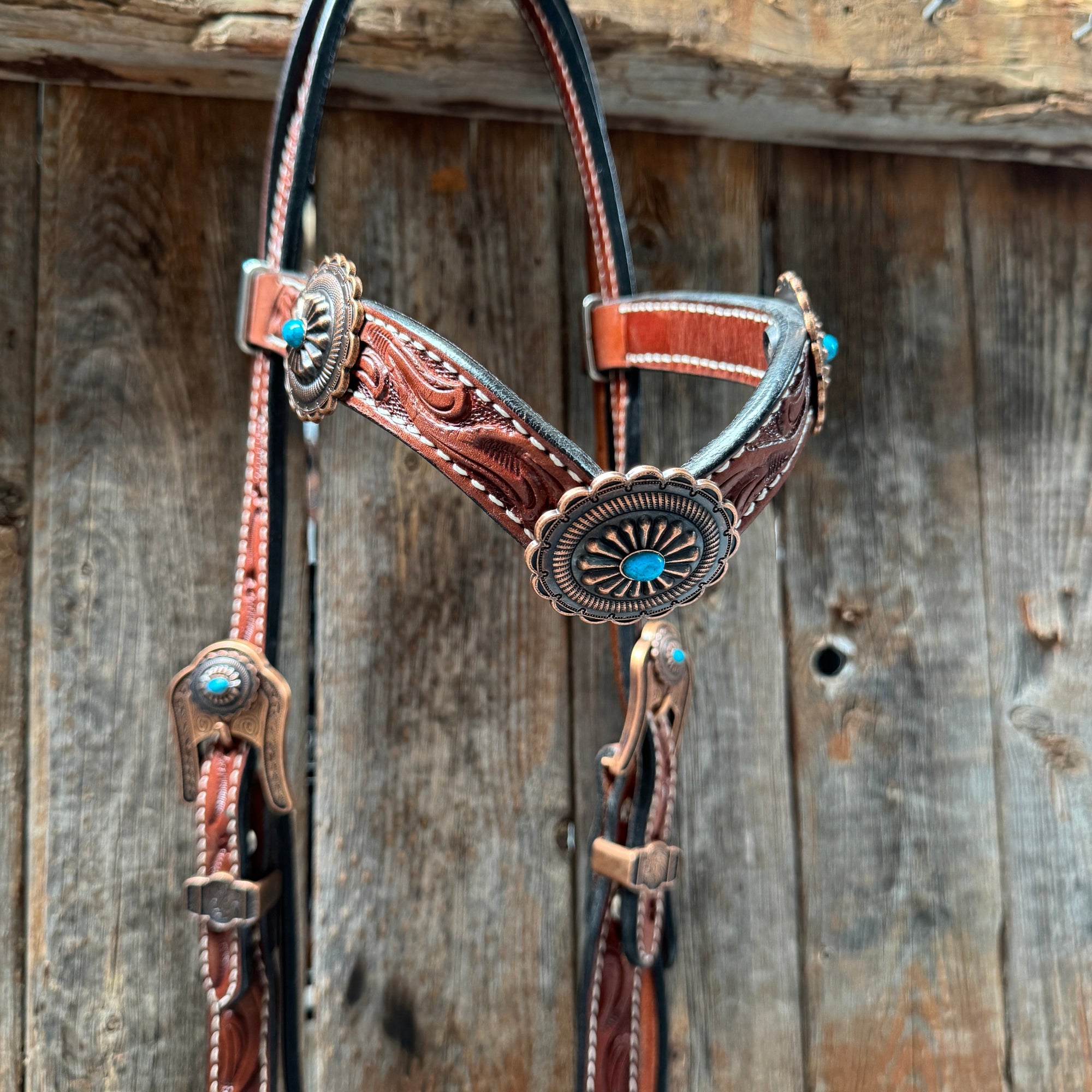 Medium Oil V Brow Oval Turquoise Browband &amp; Breastcollar Tack Set 