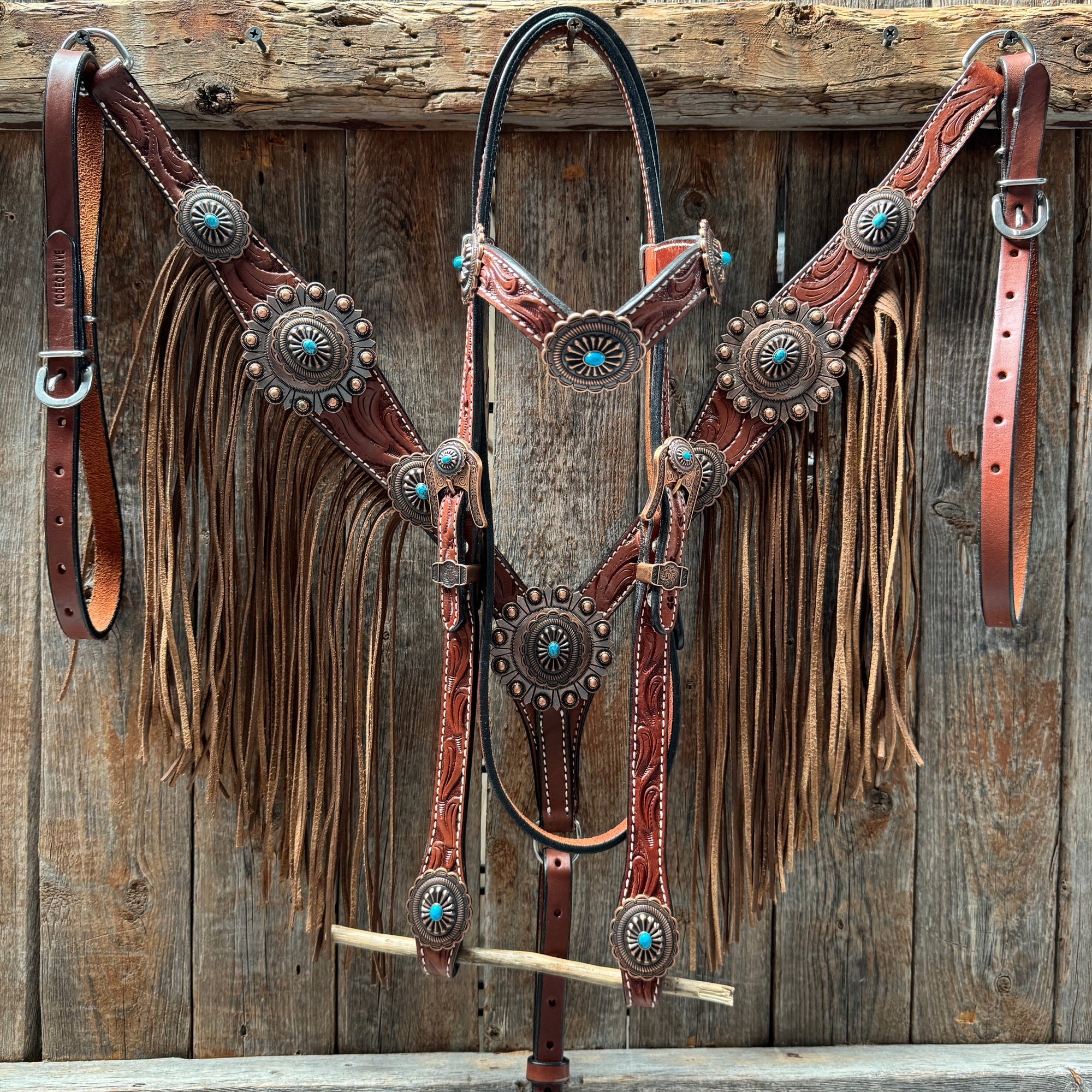 Medium Oil V Brow Oval Turquoise Browband &amp; Breastcollar Tack Set 