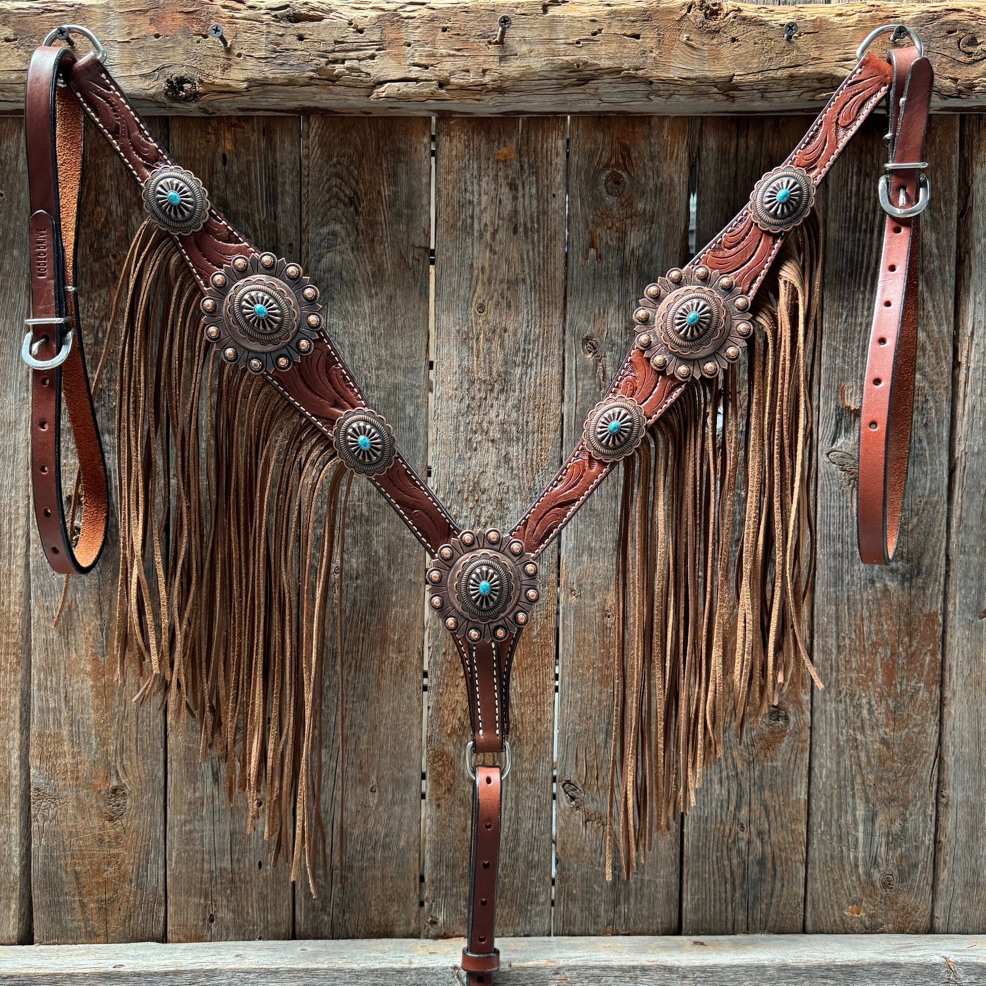 Medium Oil V Brow Oval Turquoise Browband &amp; Breastcollar Tack Set 