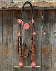Light Oil V Brow Pink Flower Browband & Breastcollar Tack Set 