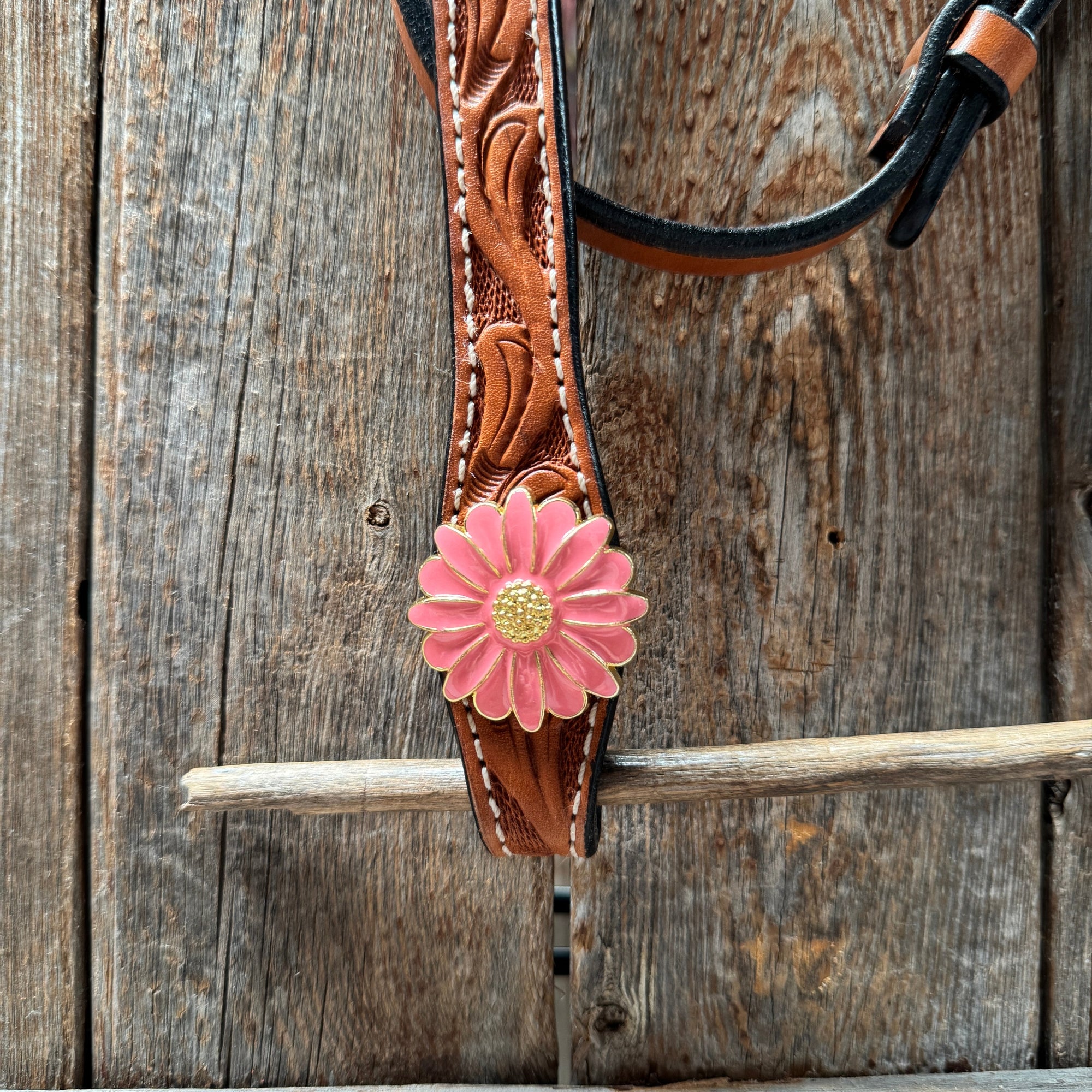 Light Oil V Brow Pink Flower Browband &amp; Breastcollar Tack Set 