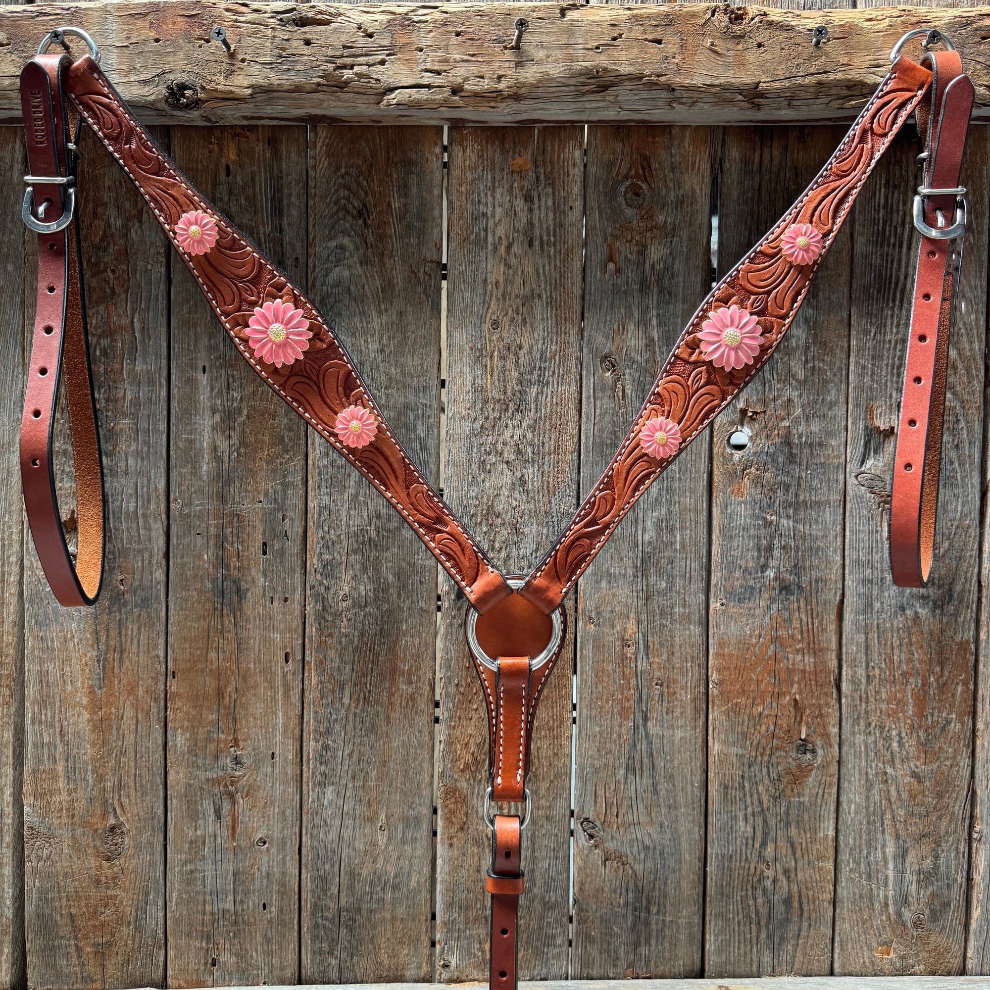 Light Oil V Brow Pink Flower Browband &amp; Breastcollar Tack Set 