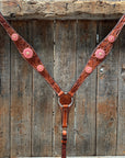 Light Oil V Brow Pink Flower Browband & Breastcollar Tack Set 