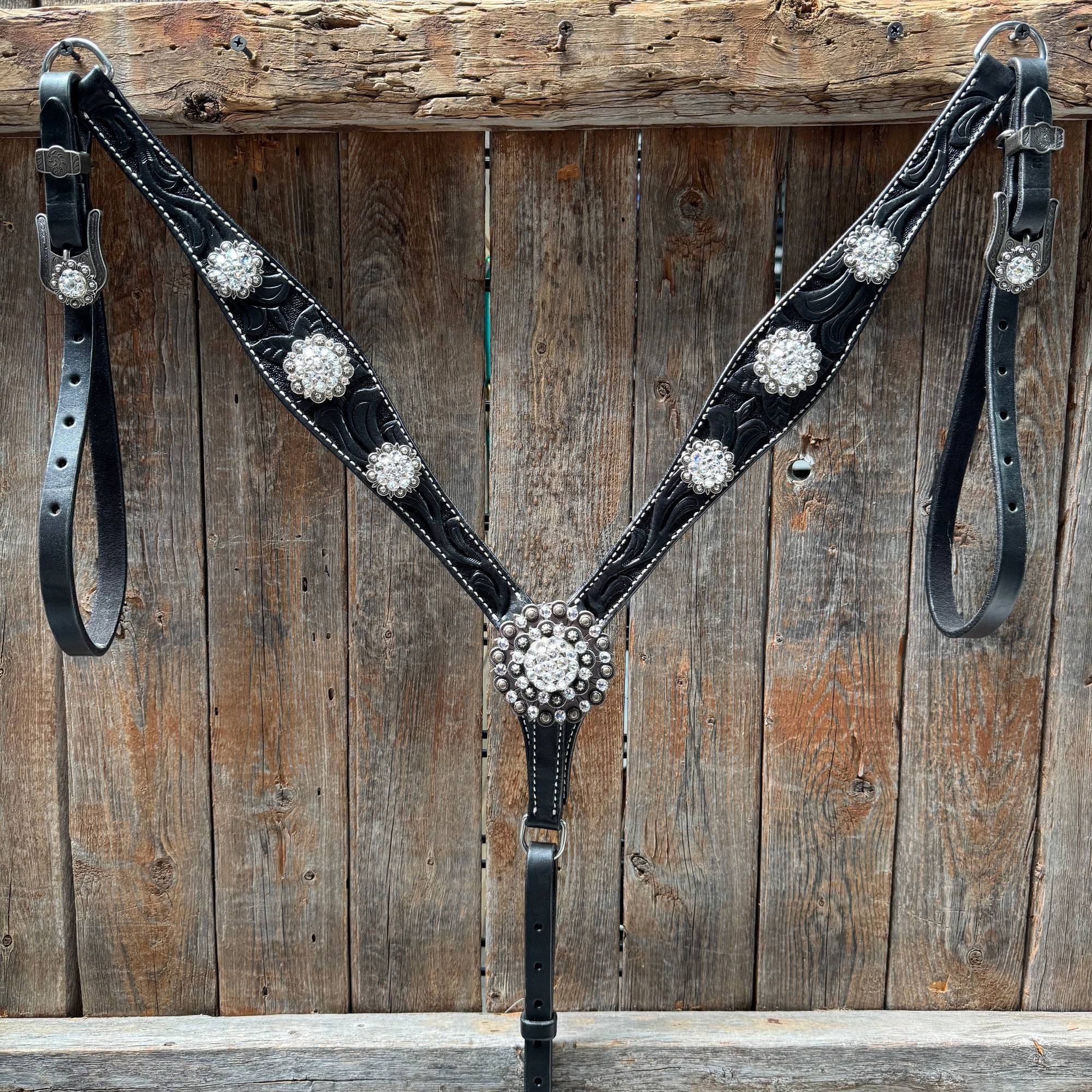 Black Oil V Brow Clear Browband &amp; Breastcollar Tack Set 