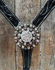 Black Oil V Brow Clear Browband & Breastcollar Tack Set 