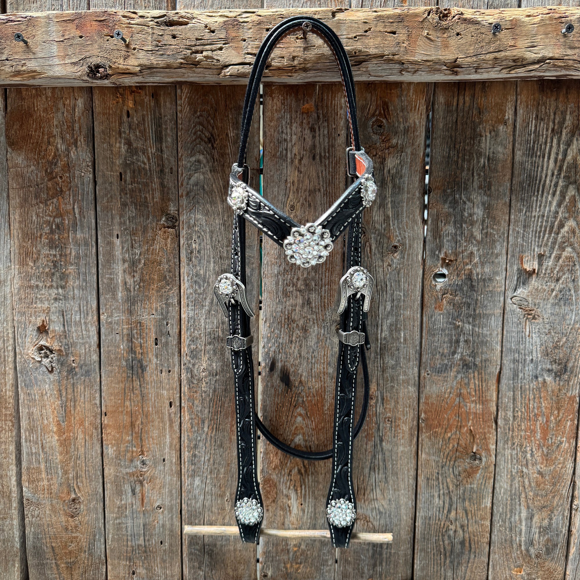 Black Oil V Brow Clear Browband &amp; Breastcollar Tack Set 
