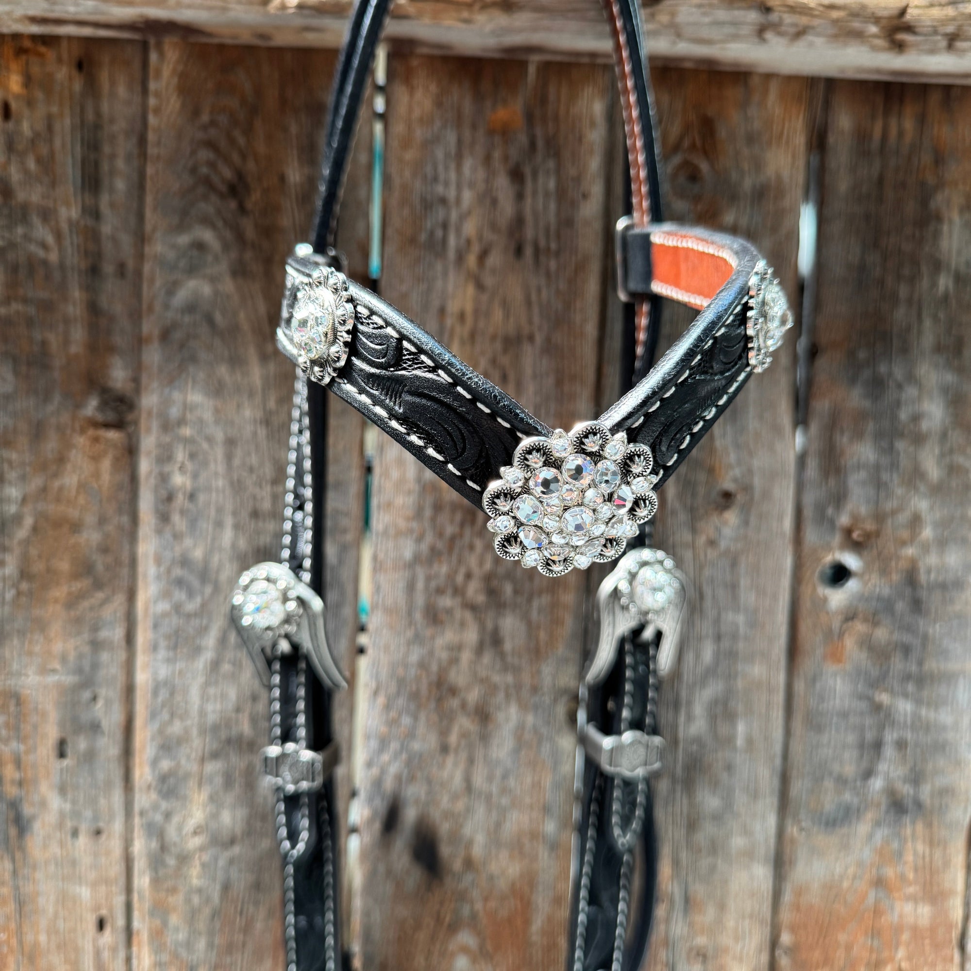Black Oil V Brow Clear Browband &amp; Breastcollar Tack Set 