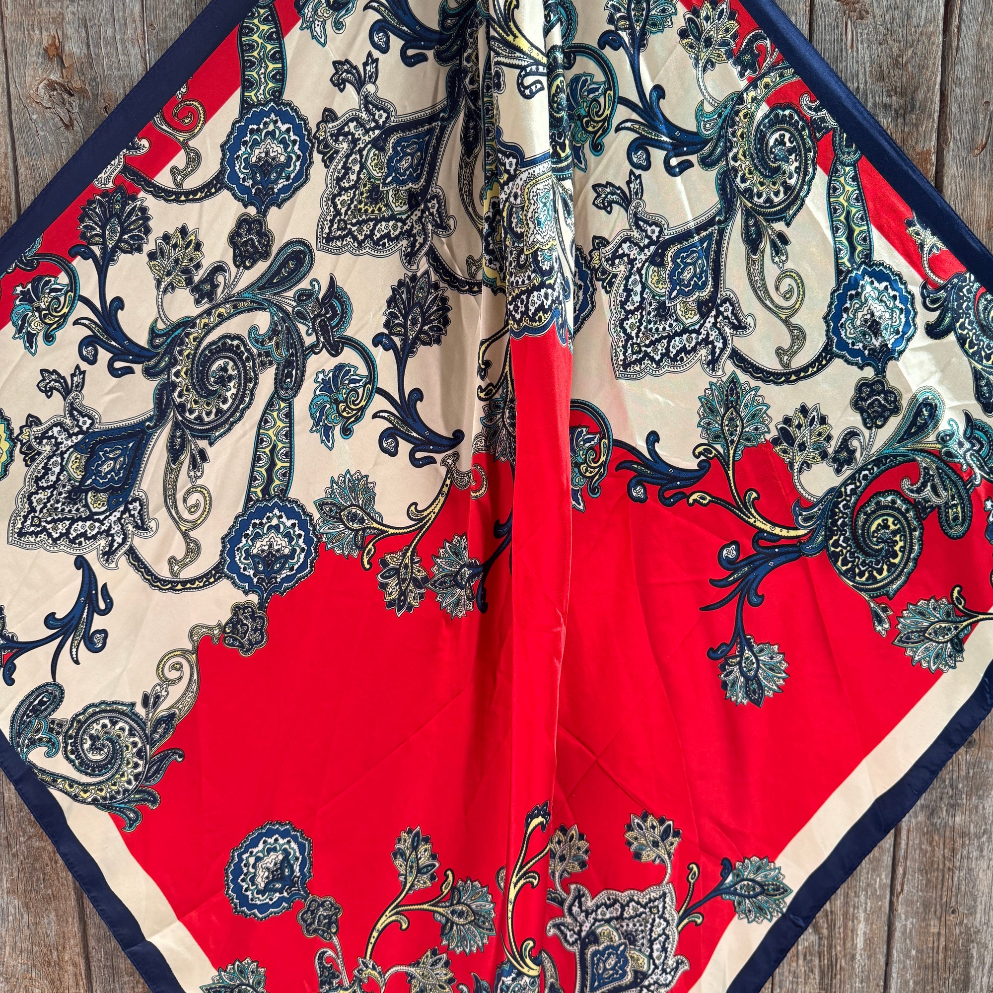35X35" Red, Navy &amp; Cream Paisley Wild Rag / Scarf WR300