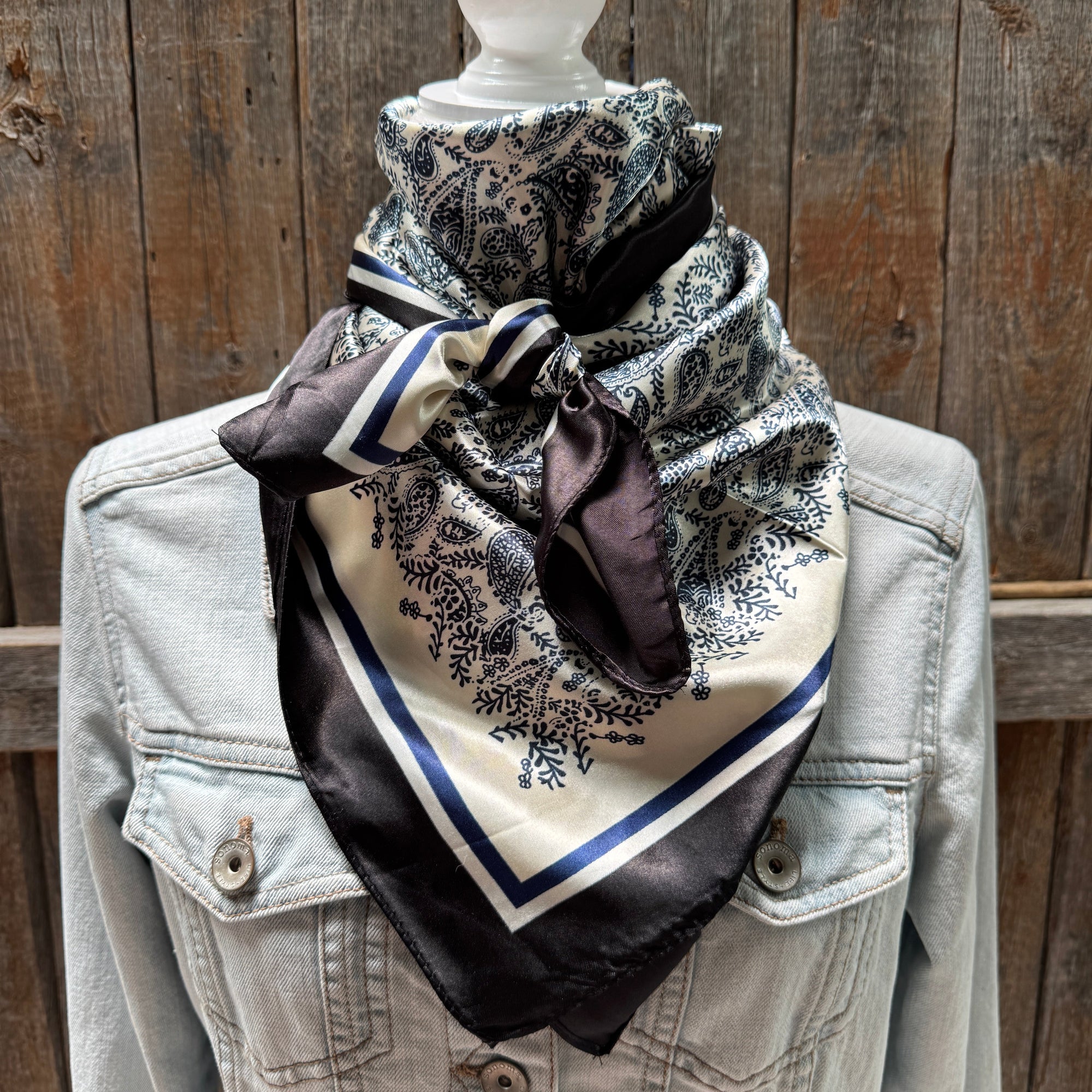 35X35"  Blue and Cream Paisley Wild Rag / Scarf WR3408