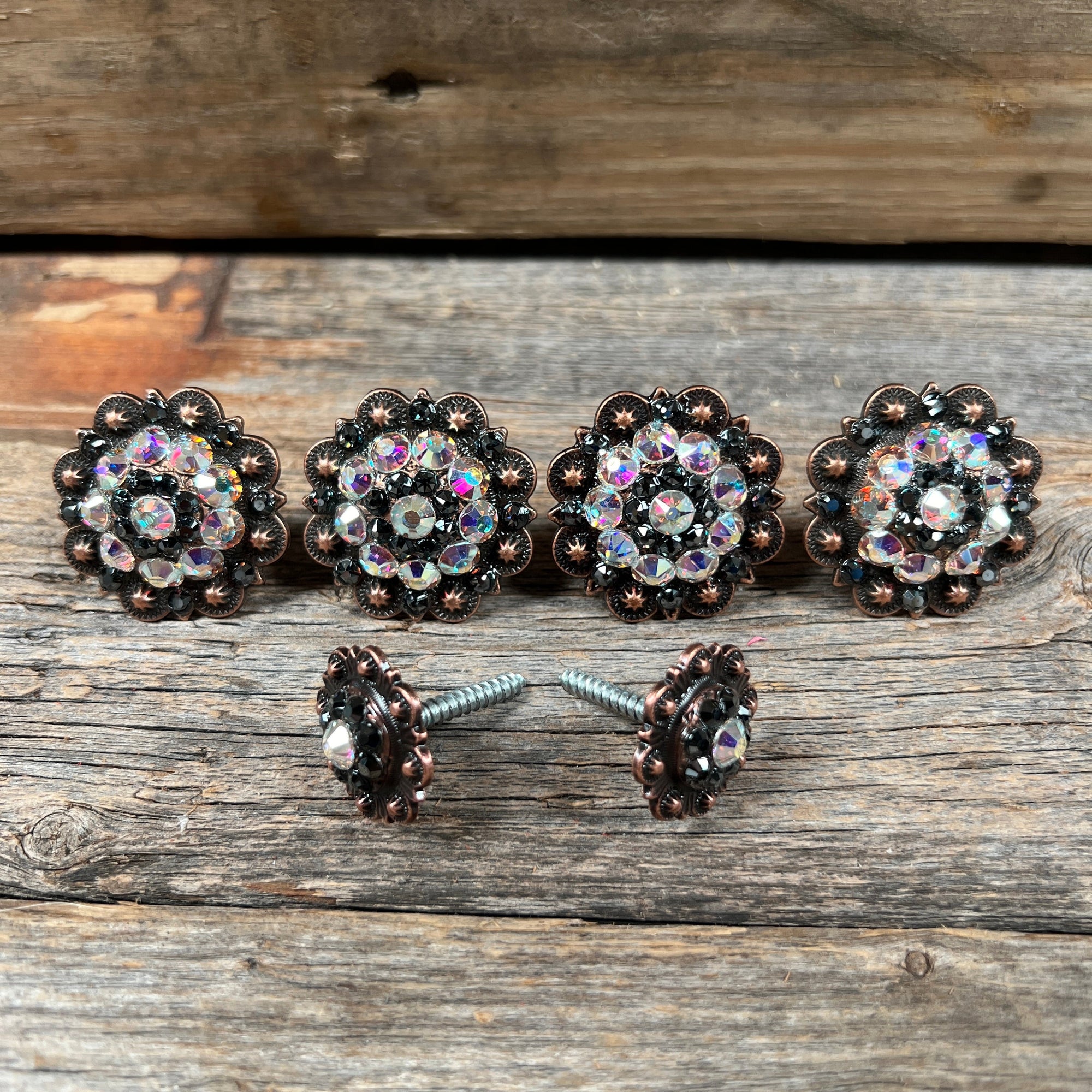 Copper AB &amp; Black Saddle Conchos