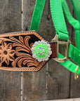 Lime Nylon Horse Halter – Bronc Noseband with Crystal Conchos NH102