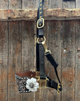 Black Nylon Horse Halter – Bronc Noseband with Crystal Conchos NH103