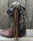 Boot Cuff Jewelry -  Antique Silver Cross Turquoise Concho - Fringe