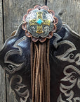 Boot Cuff Jewelry -  Antique Silver Cross Turquoise Concho - Fringe
