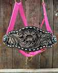 Pink Nylon Horse Halter – Bronc Noseband with Crystal Conchos NH101