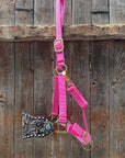 Pink Nylon Horse Halter – Bronc Noseband with Crystal Conchos NH101