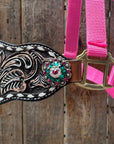 Pink Nylon Horse Halter – Bronc Noseband with Crystal Conchos NH101