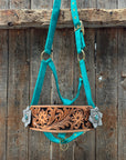 Teal Nylon Horse Halter – Bronc Noseband with Crystal Conchos NH106