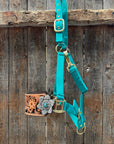 Teal Nylon Horse Halter – Bronc Noseband with Crystal Conchos NH106