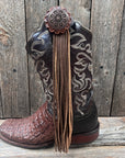Boot Cuff Jewelry - Copper Intricate Engraved Concho - Fringe