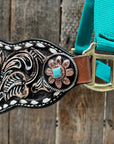 Teal Nylon Horse Halter – Bronc Noseband with Western Conchos NH107